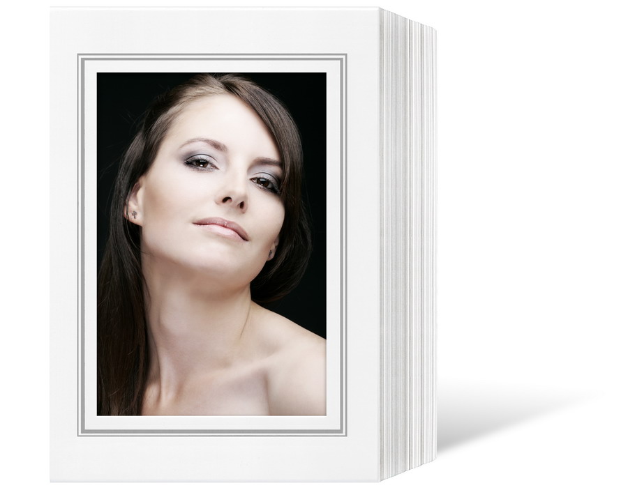 Endlosleporello  für 9x13 cm - weiß - weiße glänzende Maske - Silberrand - 50 Teile