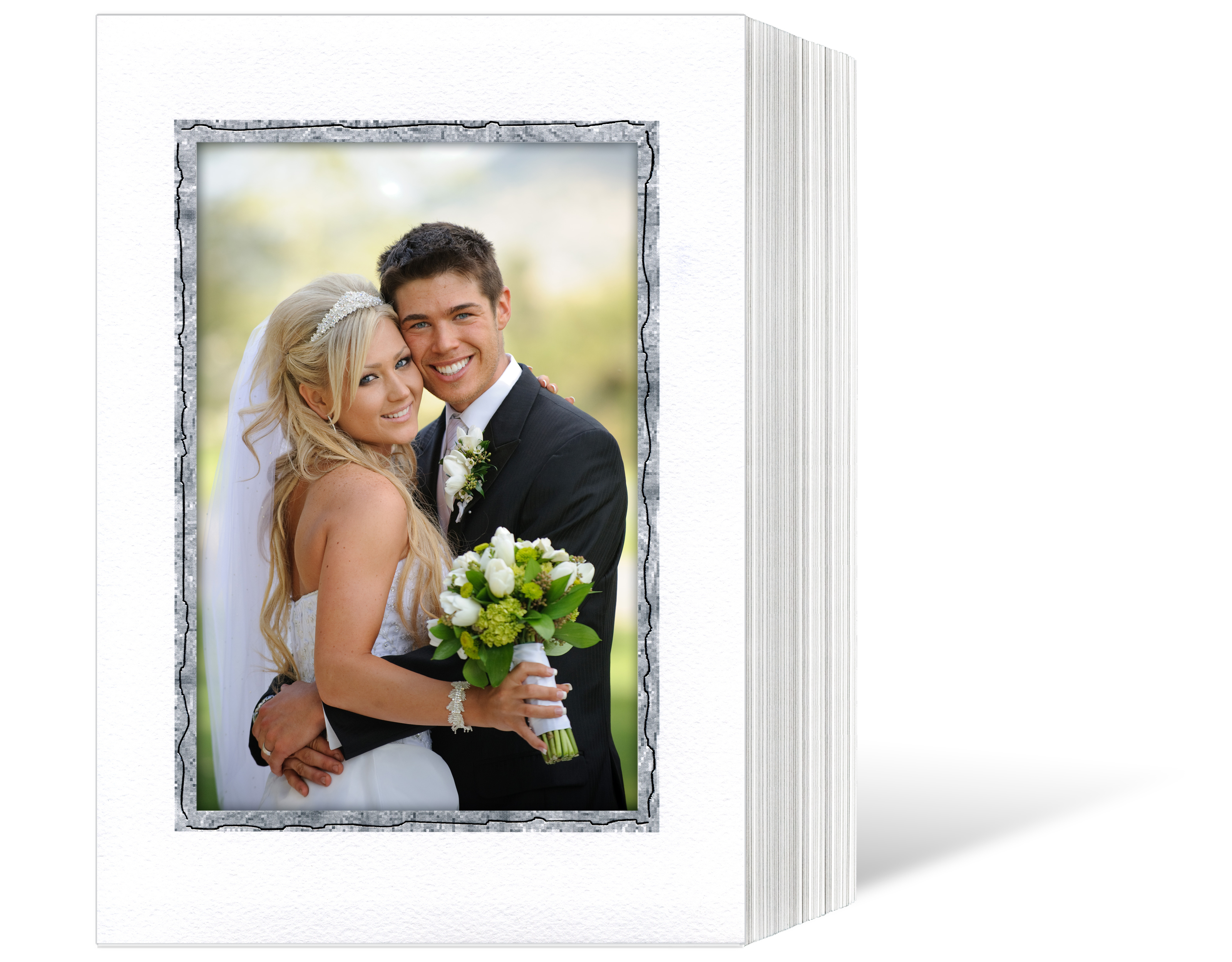 Endlosleporello für 13x18 cm - weiß - weiße filzgeprägte Maske - gedruckter Silberrand - 100 Teile