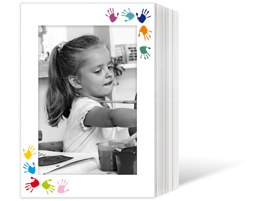 Endlosleporello für 13x18 cm - weiß - weiß mit 4-farbigem Druck Hände - 25 Teile