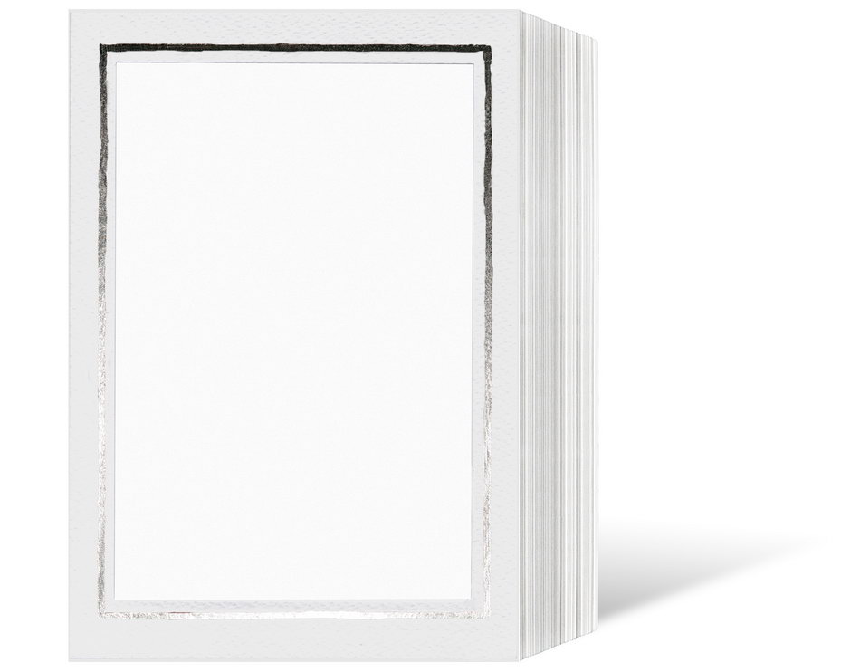 Endlosleporello für 13x18 cm - weiß - weiße filzgeprägte Maske - geprägter Silberrand - 100 Teile