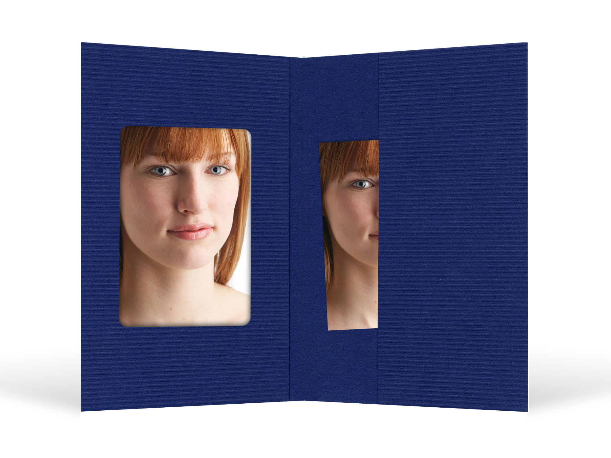 100 Stück Passbildmappe mit Ausschnitt 35x50 mm & Tasche - blau gerippt