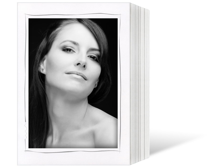 Endlosleporello  für 15x20 cm - weiß - weiße matte Maske - grauer Tuscherand - 25 Teile