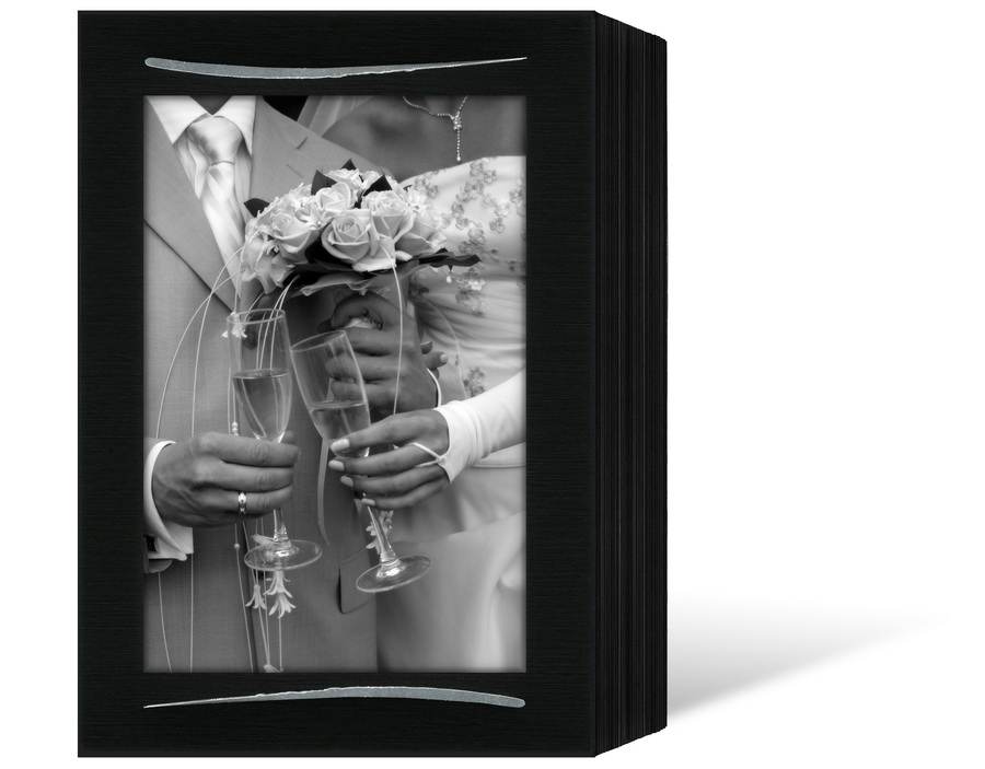 Endlosleporello für 15x20 cm - schwarz - schwarze leinenstrukturierte Maske - Silberstrich - 100 Teile