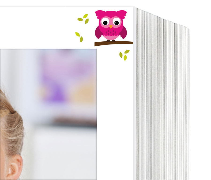 Endlosleporello für 13x18 cm - weiß - weiß mit 4-farbigem Druck Eulen - 100 Teile