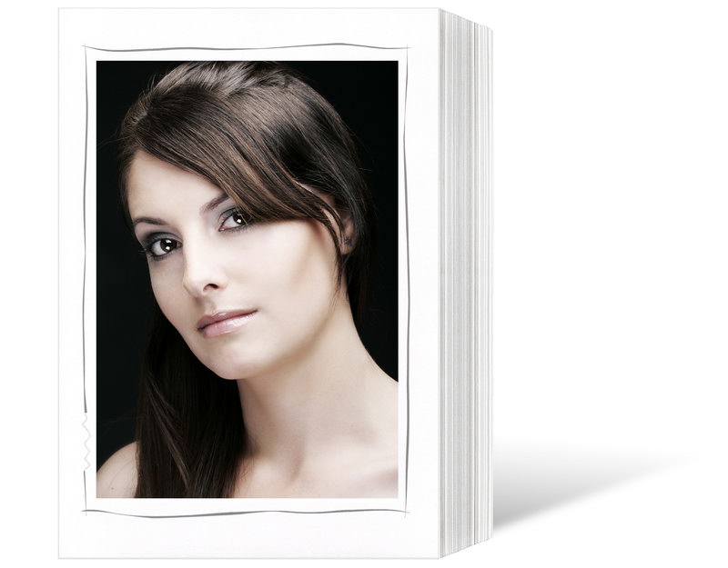 Endlosleporello  für 15x20 cm - weiß - weiße matte Maske - grauer Tuscherand - 50 Teile