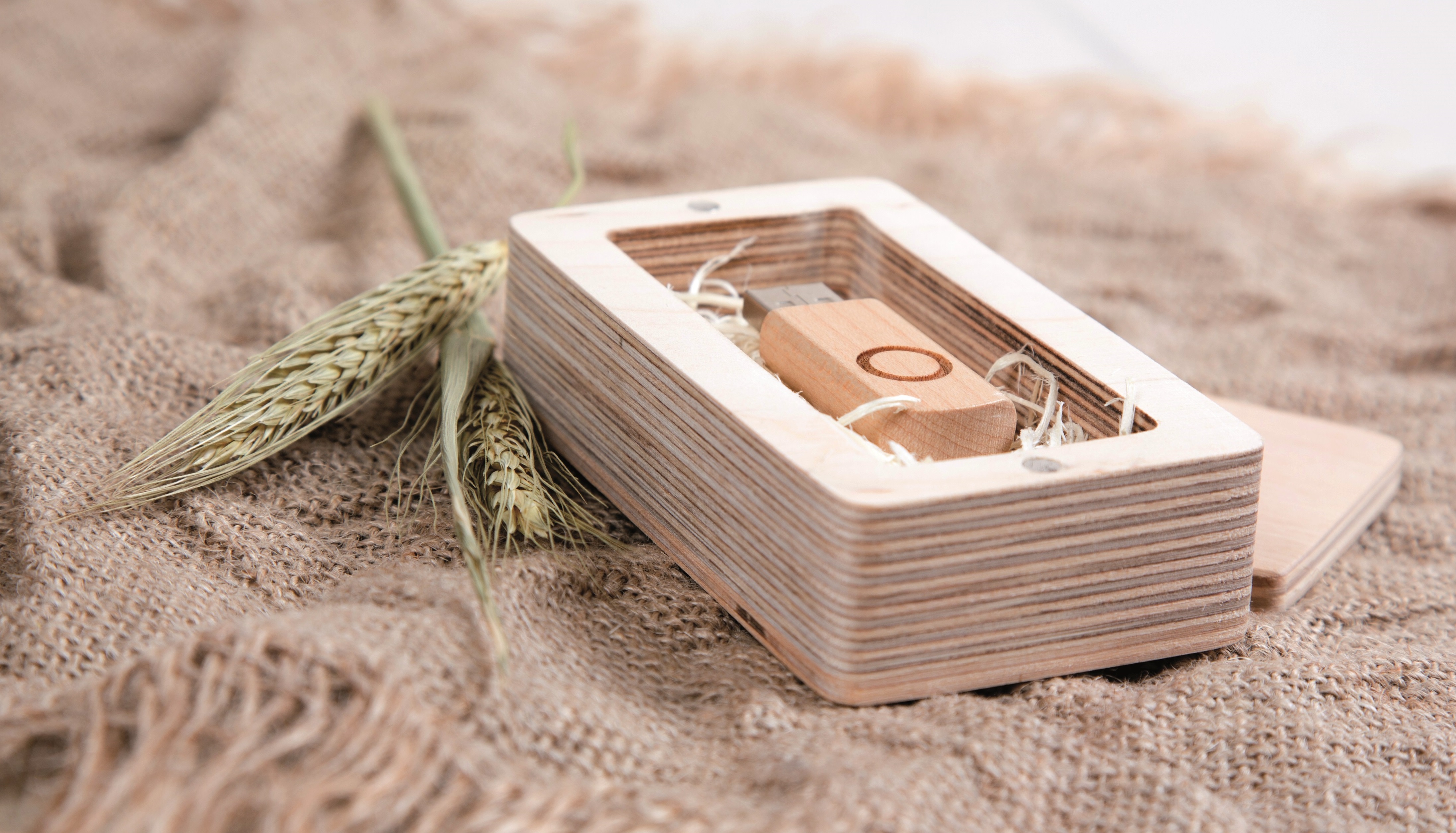 Rechteckige Box aus Holz für sämtliche USB-Stick Größen