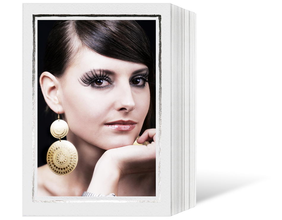 Endlosleporello für 13x18 cm - weiß - weiße filzgeprägte Maske - geprägter Silberrand - 50 Teile
