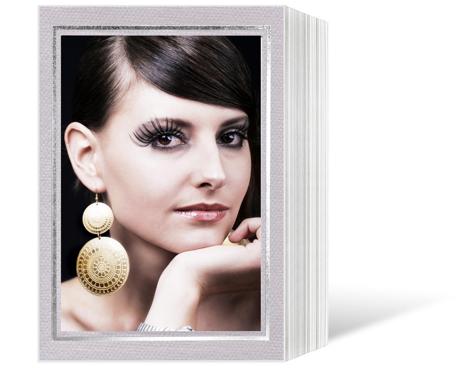 Endlosleporello für 13x18 cm - weiß - grau filzgeprägte Maske - Silberrand - 100 Teile