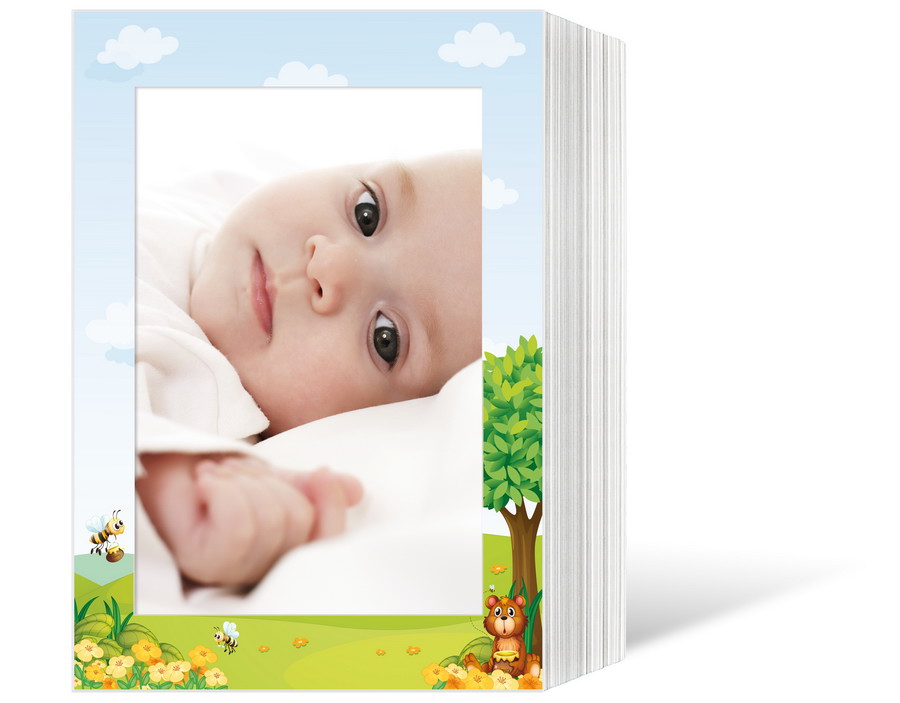 Endlosleporello für 13x18 cm - weiß - weiß mit 4-farbigem Druck Honigbär - 100 Teile