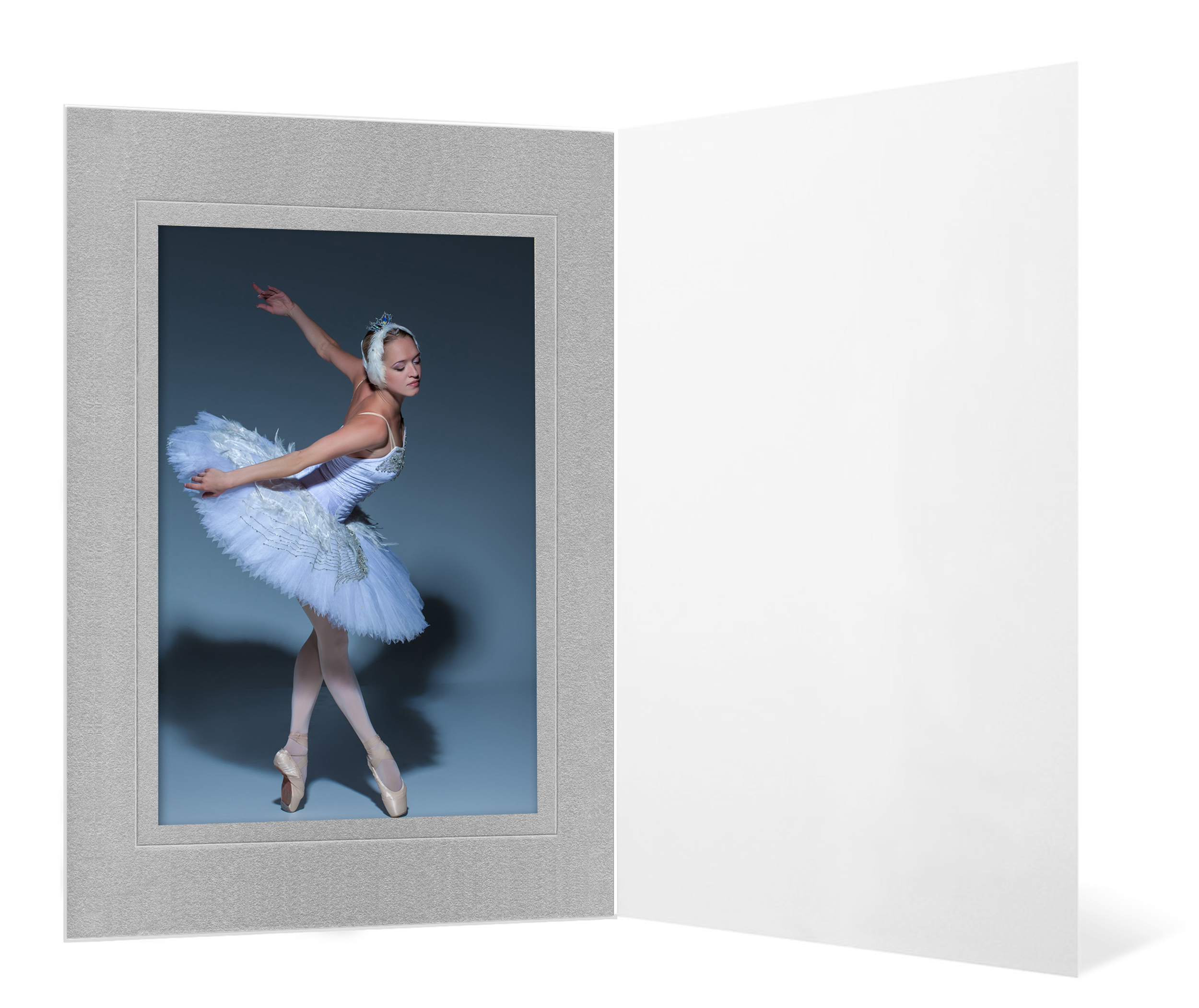 Eventmappe ohne Tasche für 13x18 cm - weiß glänzend - silber satinierte Maske - Blindprägung