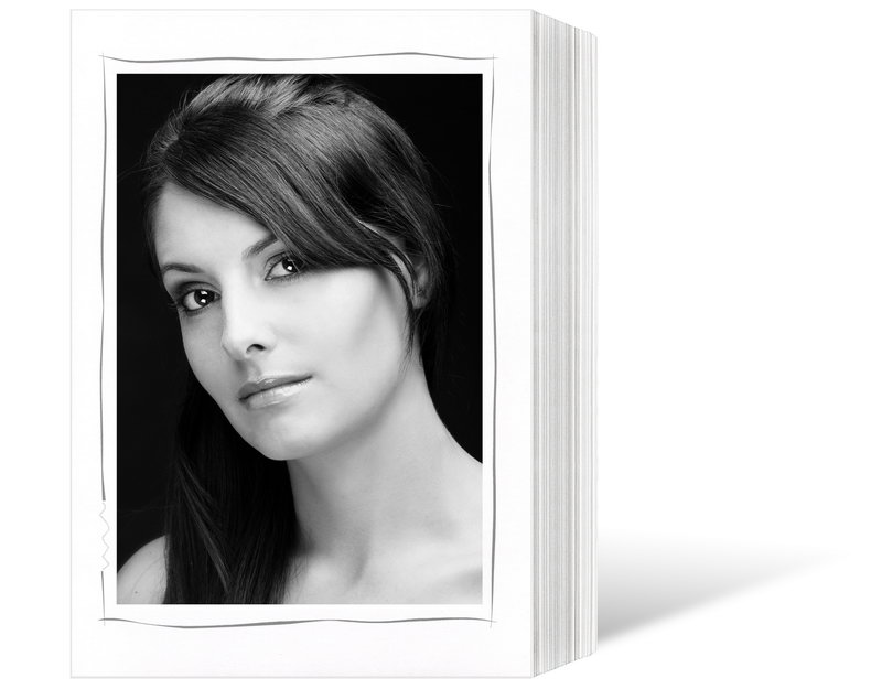 Endlosleporello  für 15x20 cm - weiß - weiße matte Maske - grauer Tuscherand - 50 Teile