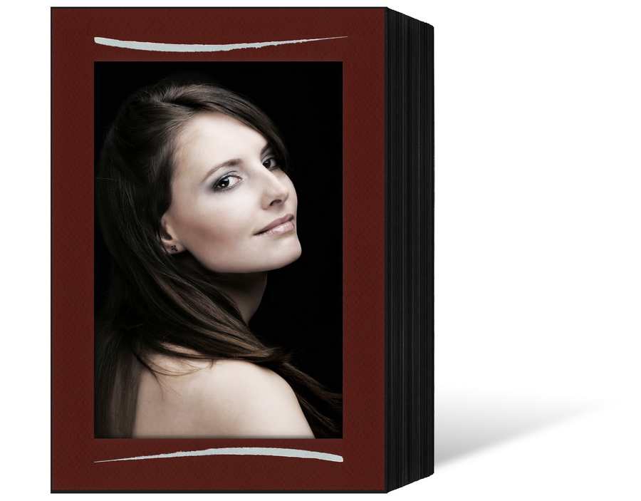 Endlosleporello für 13x18 cm - schwarz - bordeaux filzgeprägte Maske - Silberstrich - 100 Teile