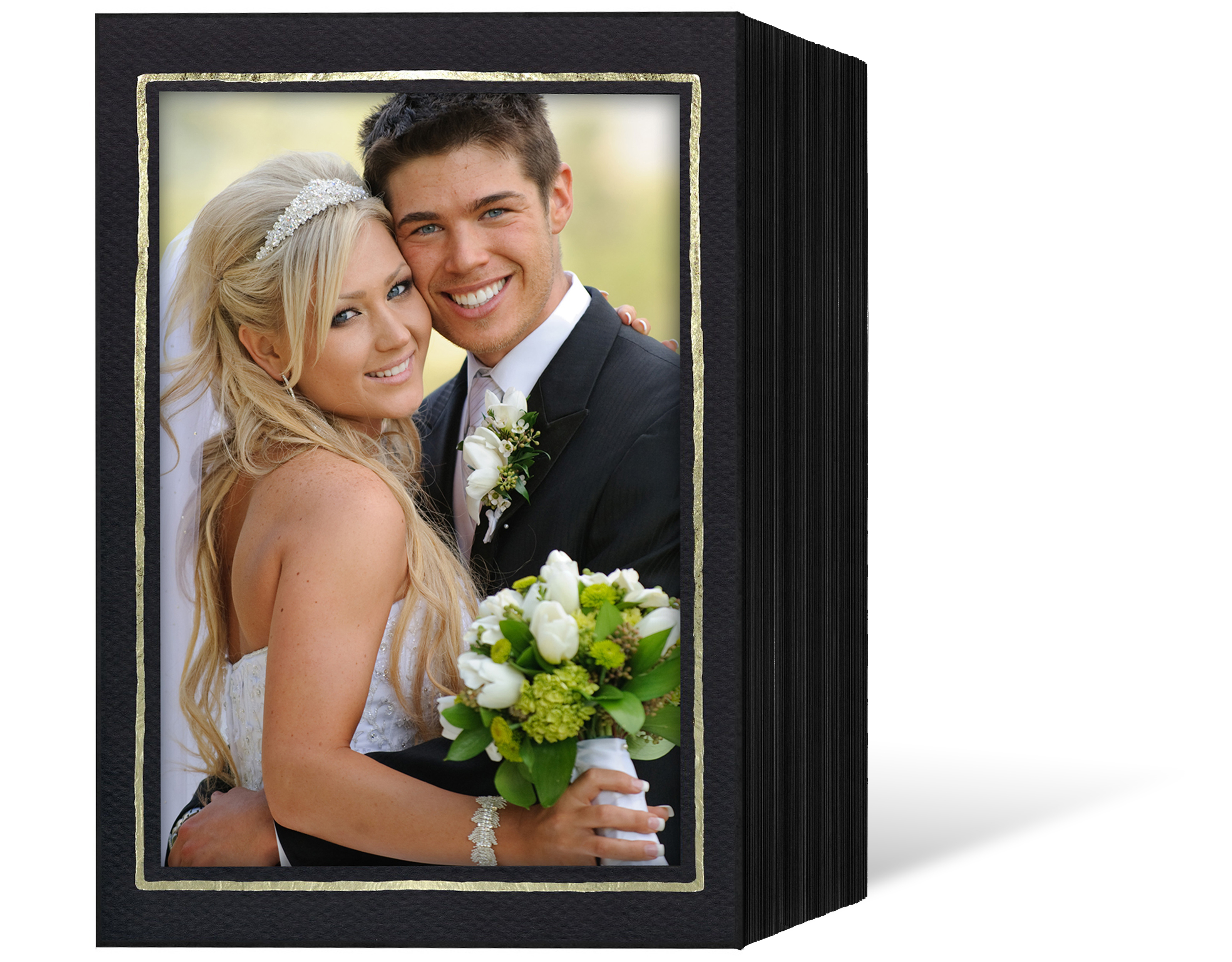 Endlosleporello für 13x18 cm - schwarz - schwarz filzgeprägte Maske - Goldrand - 50 Teile