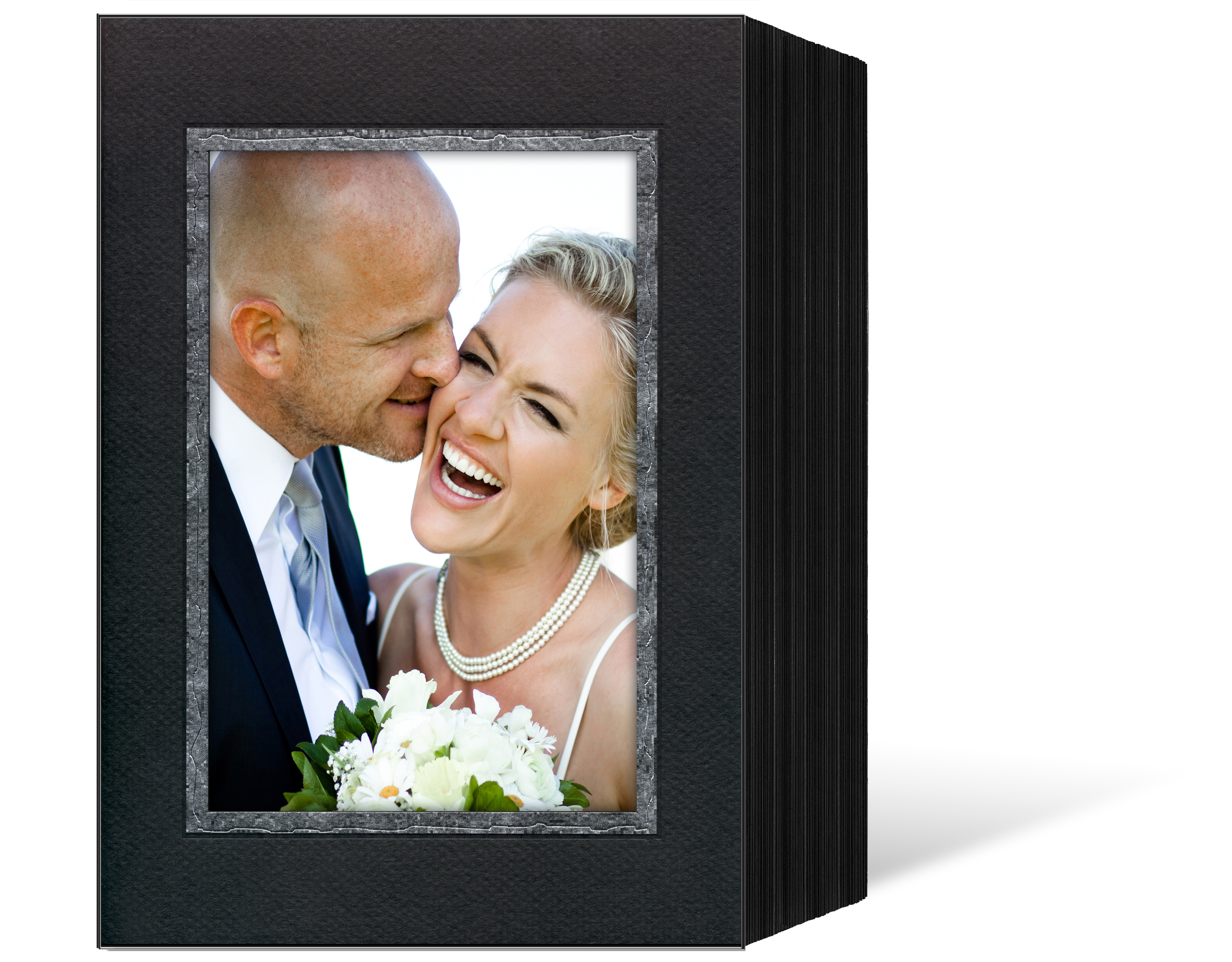 Endlosleporello für 13x18 cm - schwarz - schwarz filzgeprägte Maske - breiter Silberrand - 50 Teile