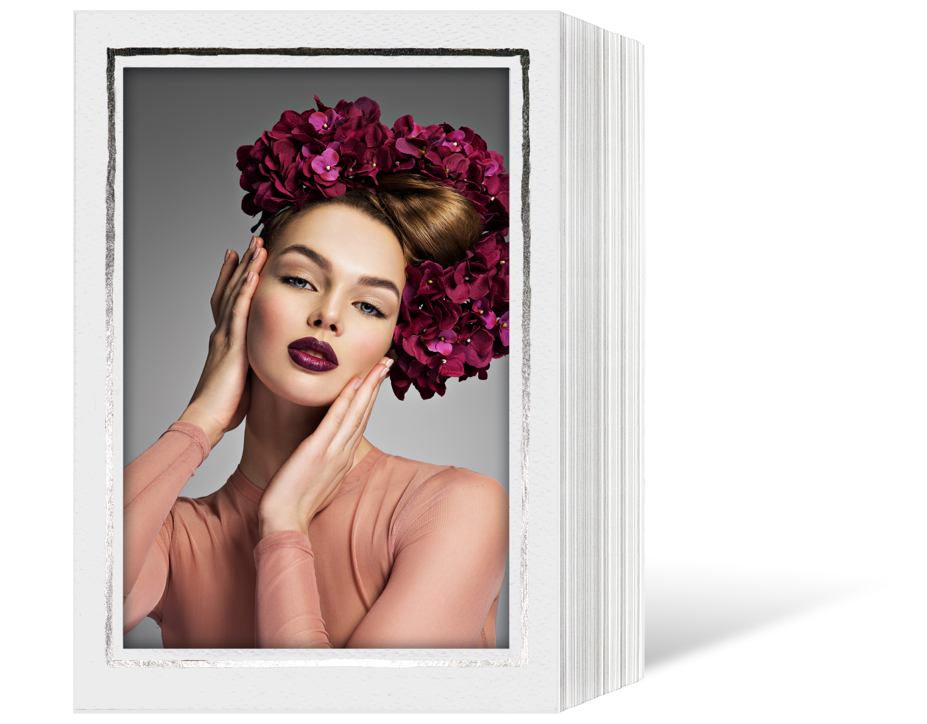 Endlosleporello für 13x18 cm - weiß - weiße filzgeprägte Maske - geprägter Silberrand - 100 Teile