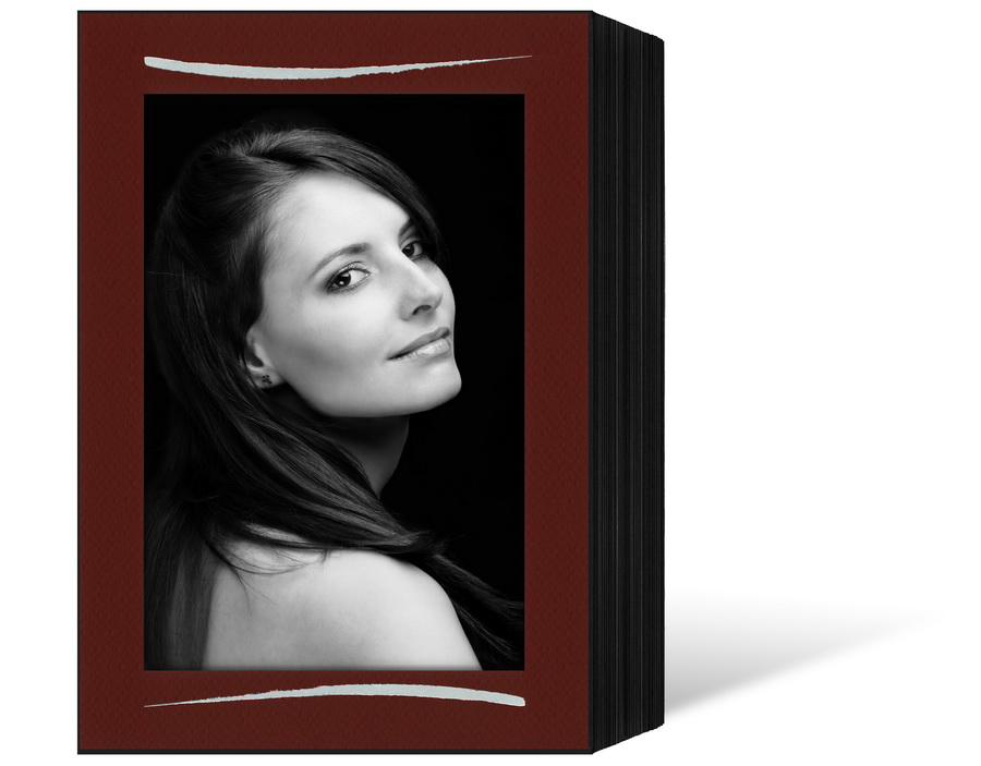 Endlosleporello für 13x18 cm - schwarz - bordeaux filzgeprägte Maske - Silberstrich - 25 Teile