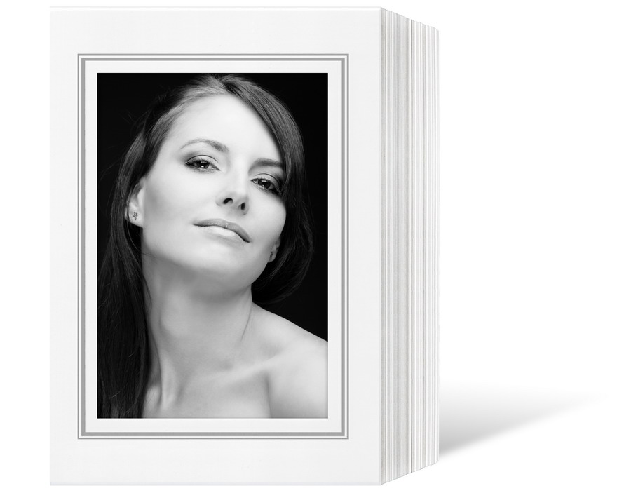 Endlosleporello  für 9x13 cm - weiß - weiße glänzende Maske - Silberrand - 50 Teile