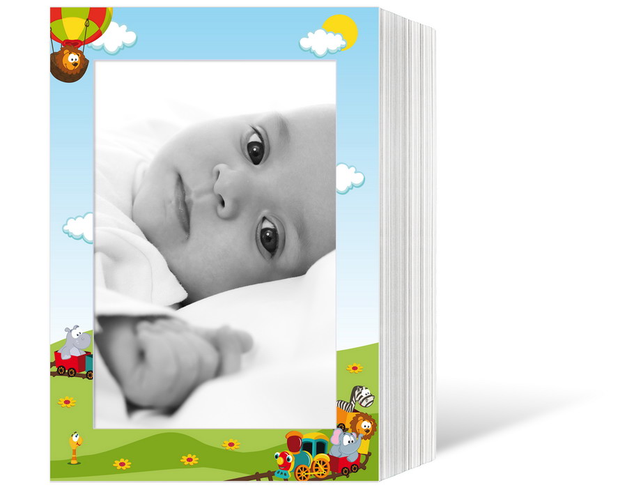 Endlosleporello für 13x18 cm - weiß - weiß mit 4-farbigem Druck Eisenbahn - 25 Teile