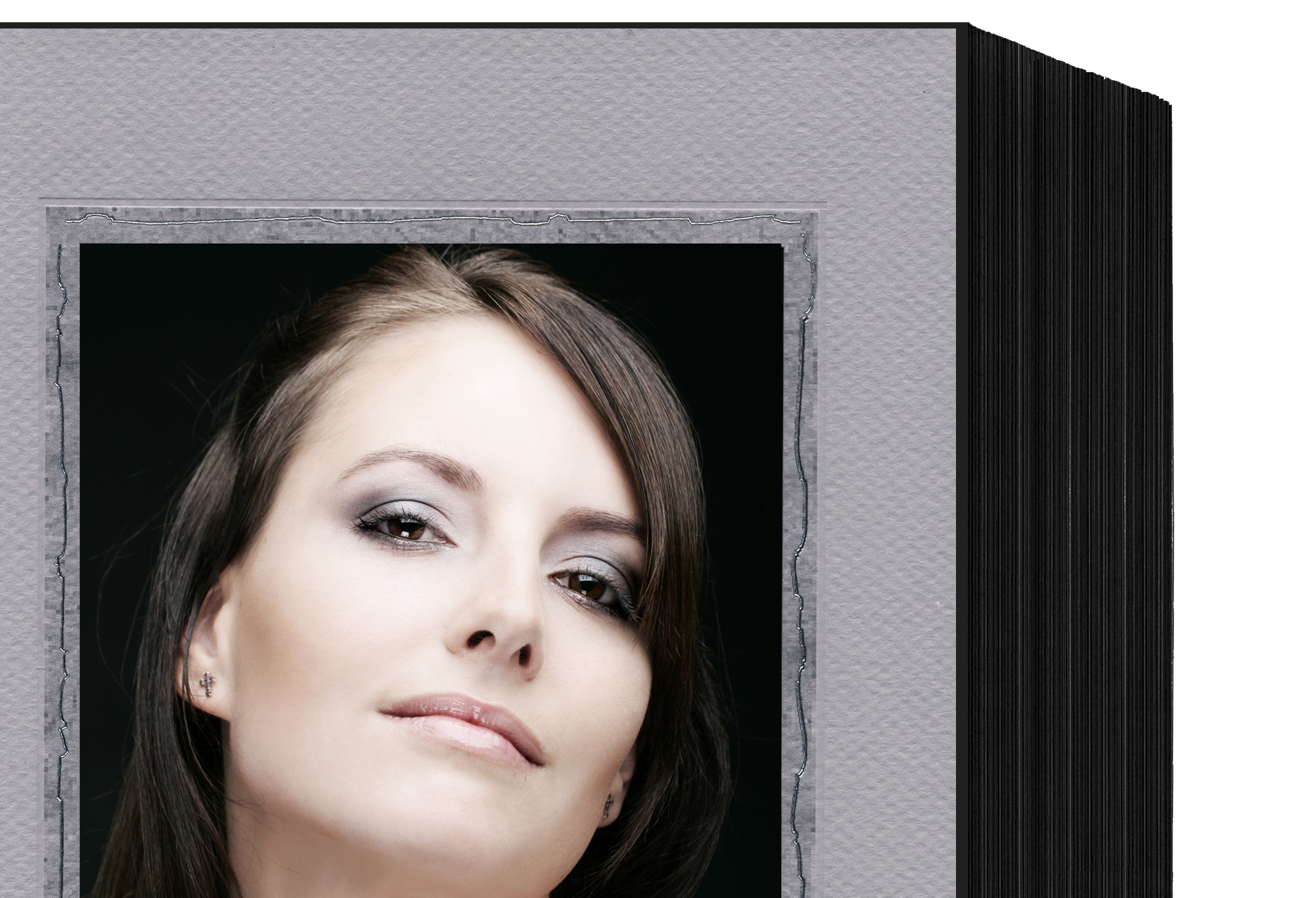 Endlosleporello für 13x18 cm - weiß - graue filzgeprägte Maske - Silberrand - 100 Teile