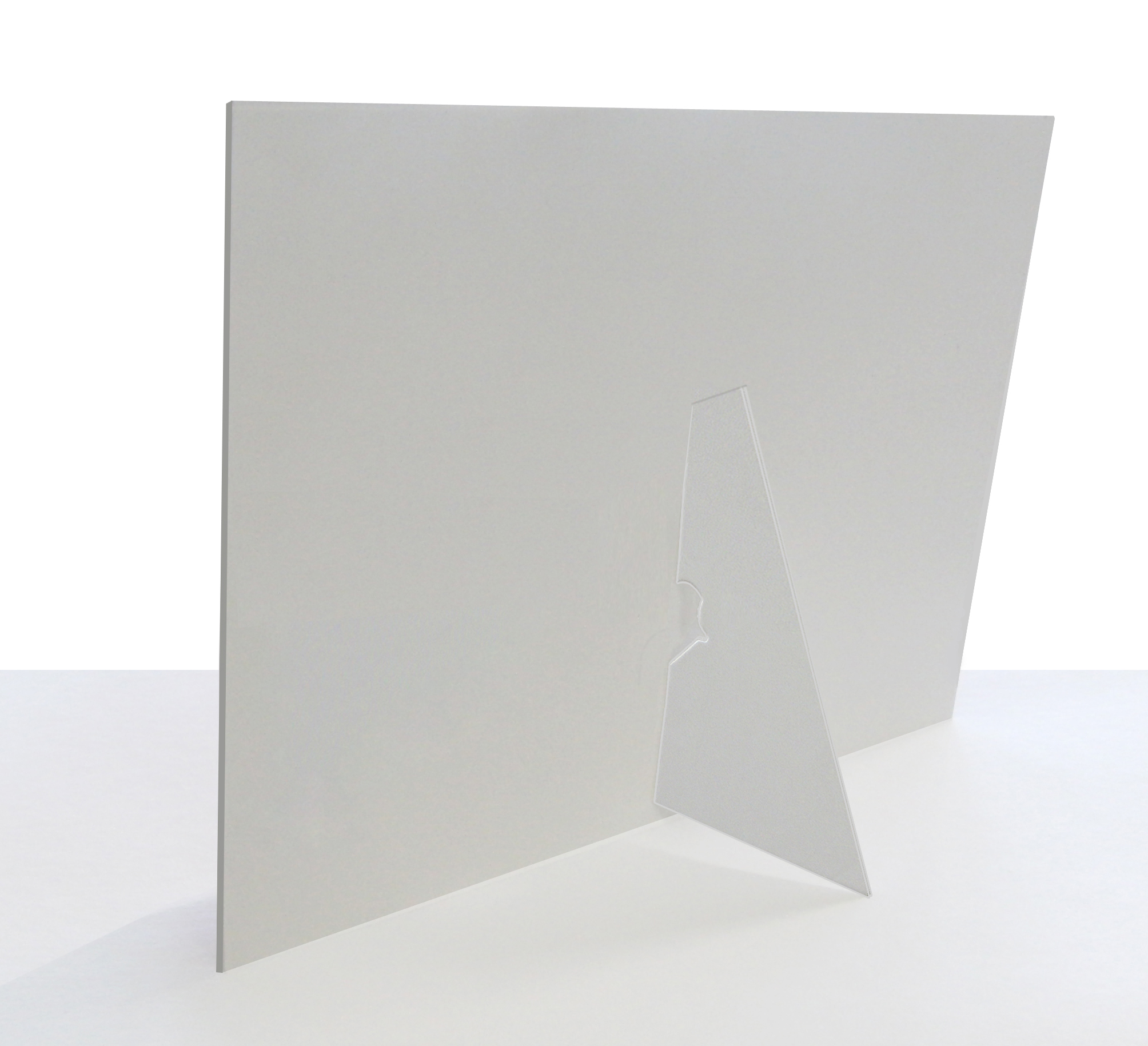Stabiler Aufsteller mit Schrägschnitt für 20x30 cm -  weiße Maske - weißer Kern - mit weißer Rückwand