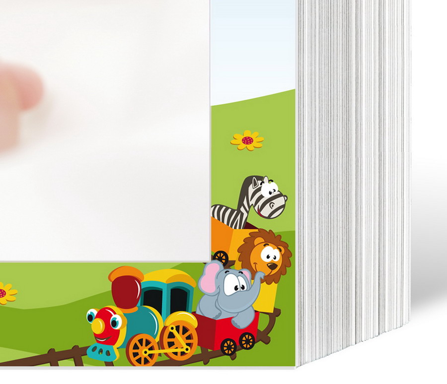Endlosleporello für 13x18 cm - weiß - weiß mit 4-farbigem Druck Eisenbahn - 25 Teile