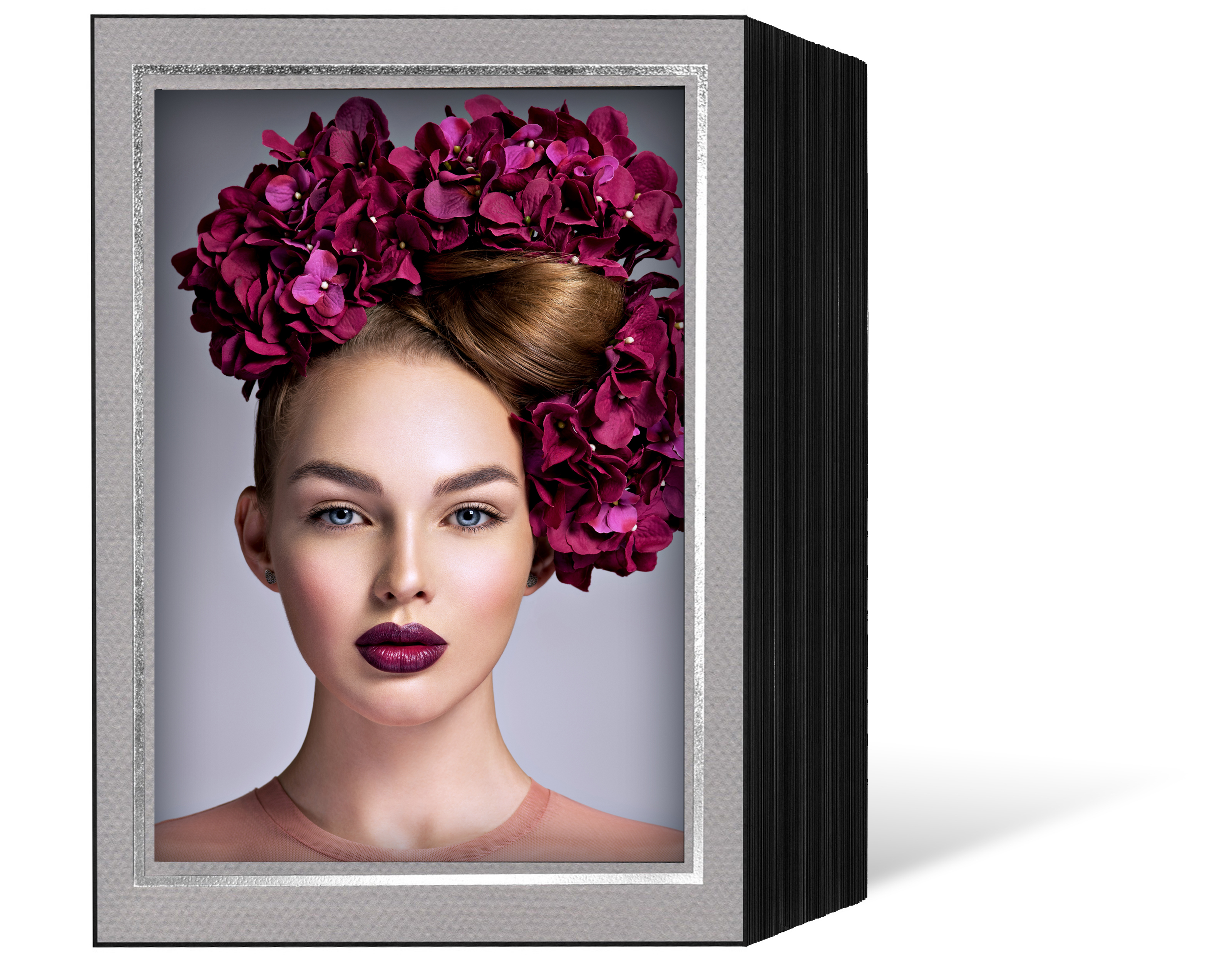 Endlosleporello für 13x18 cm - schwarz - grau filzgeprägte Maske - Silberrand - 50 Teile
