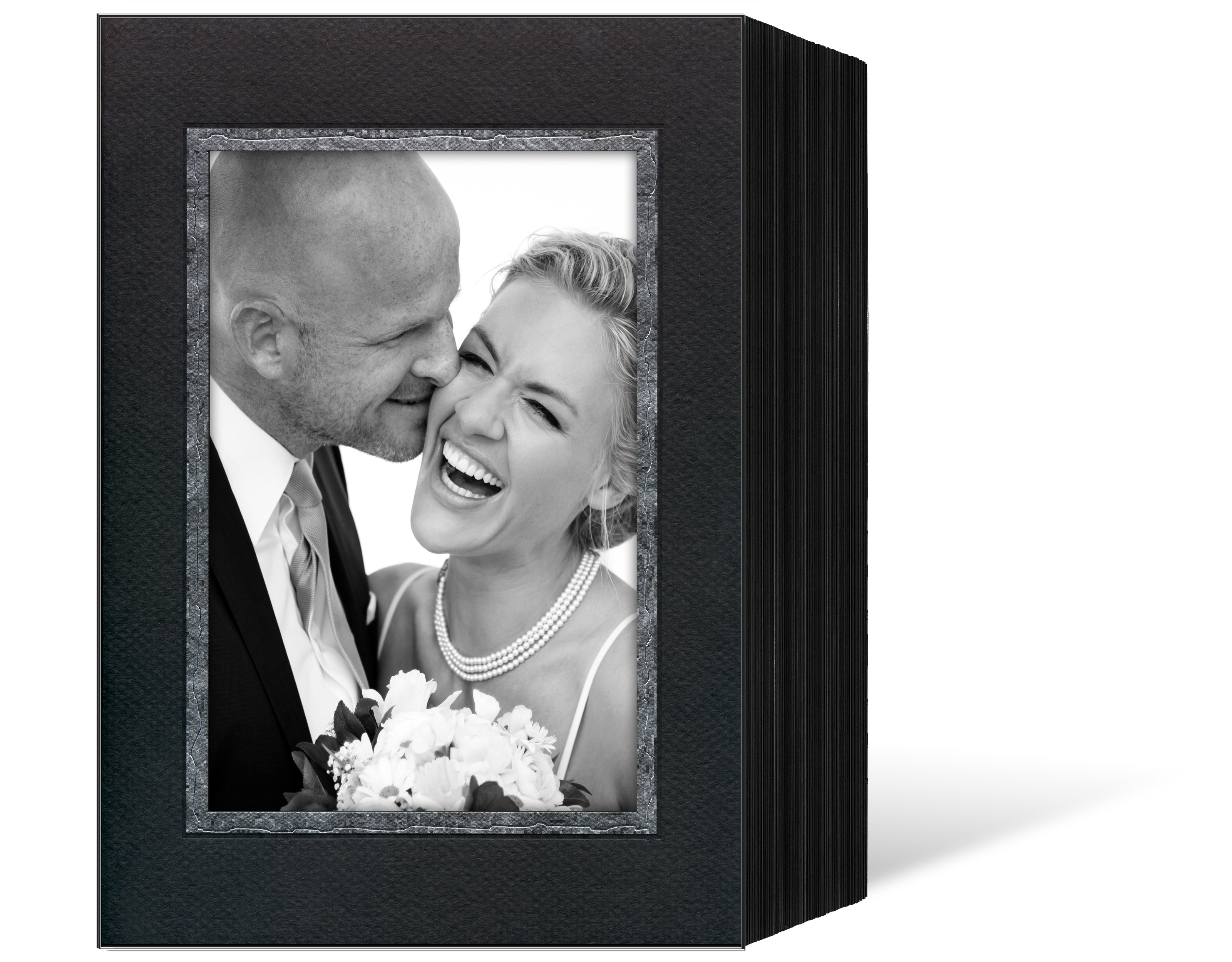 Endlosleporello für 13x18 cm - schwarz - schwarz filzgeprägte Maske - breiter Silberrand - 100 Teile