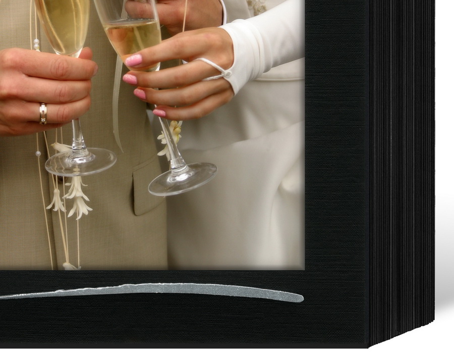 Endlosleporello für 13x18 cm - schwarz - schwarze leinenstrukturierte Maske - Silberstrich - 25 Teile