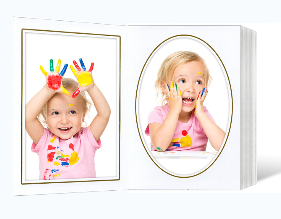 Endlosleporello für 13x18 cm - weiß - weiß glänzende Maske - geprägter Goldrand - eckig/oval - 50 Teile