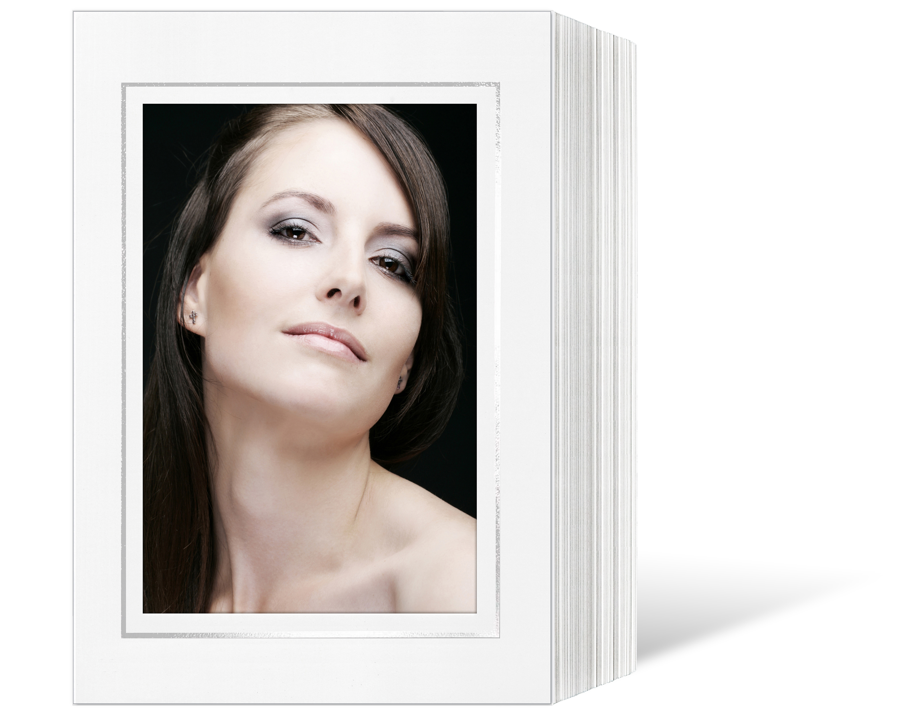 Endlosleporello für 13x18 cm - weiß - weiß glänzende Maske - geprägter Silberrand - 100 Teile