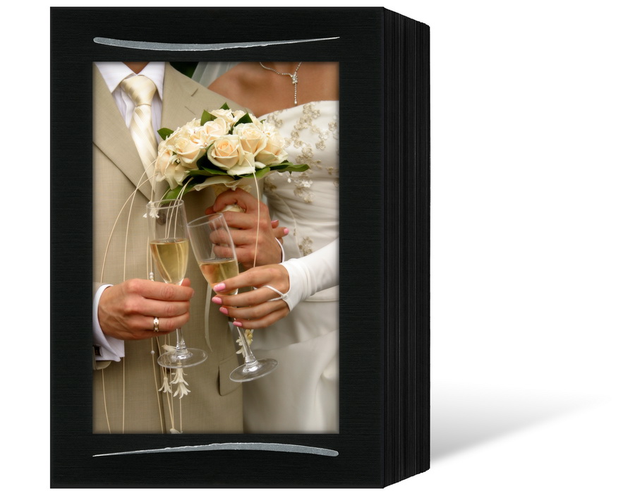Endlosleporello für 13x18 cm - schwarz - schwarze leinenstrukturierte Maske - Silberstrich - 100 Teile