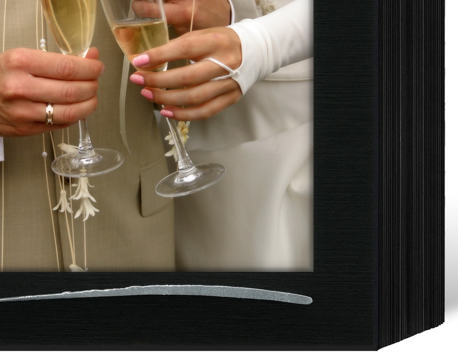 Endlosleporello für 15x20 cm - schwarz - schwarze leinenstrukturierte Maske - Silberstrich - 100 Teile