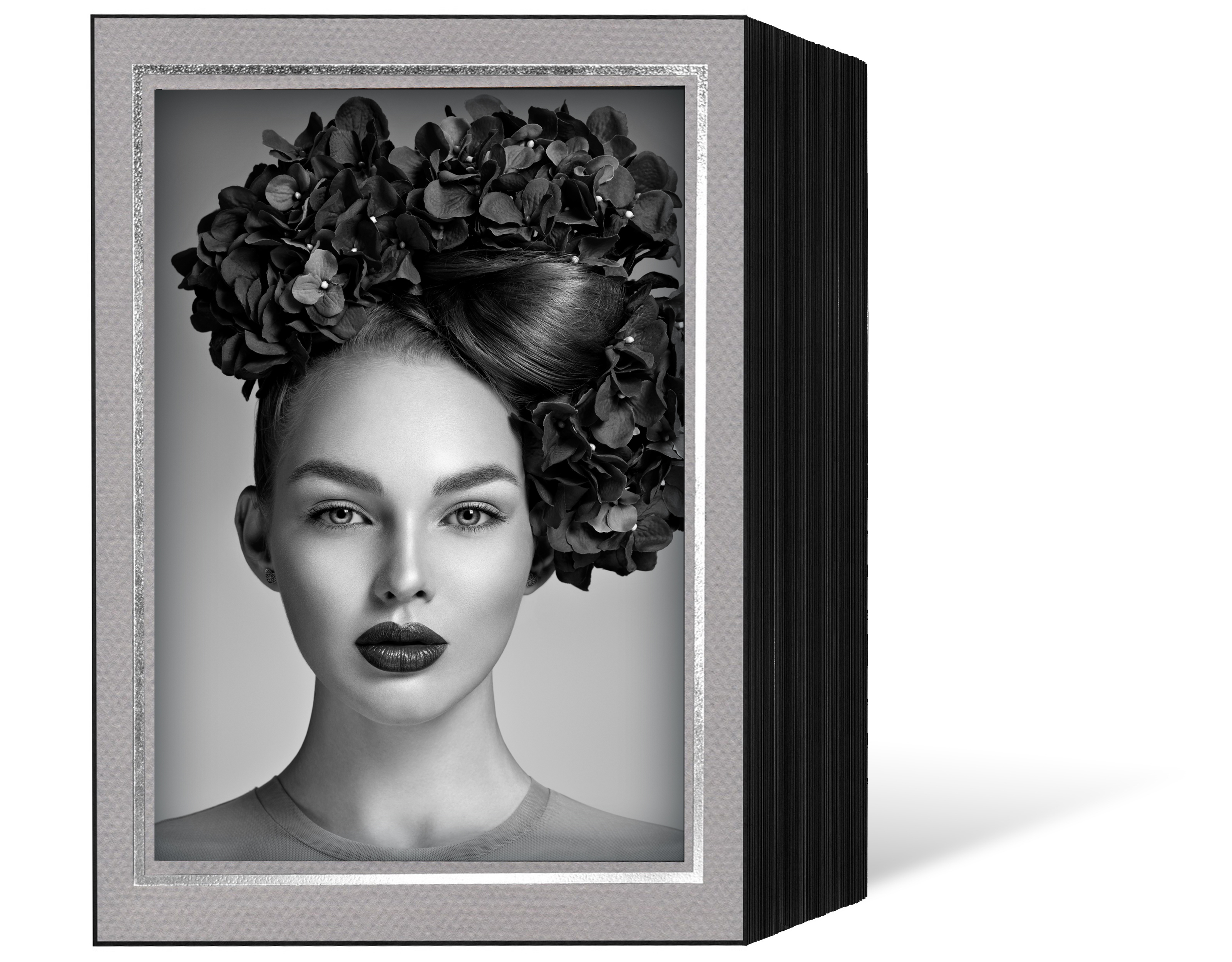 Endlosleporello für 13x18 cm - schwarz - grau filzgeprägte Maske - Silberrand - 50 Teile