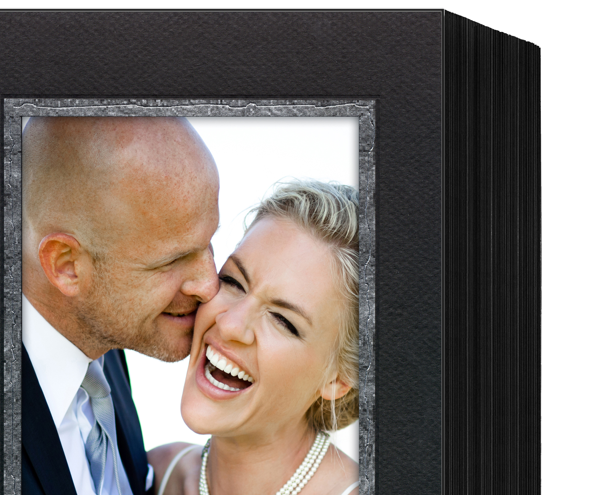 Endlosleporello für 13x18 cm - schwarz - schwarz filzgeprägte Maske - breiter Silberrand - 50 Teile