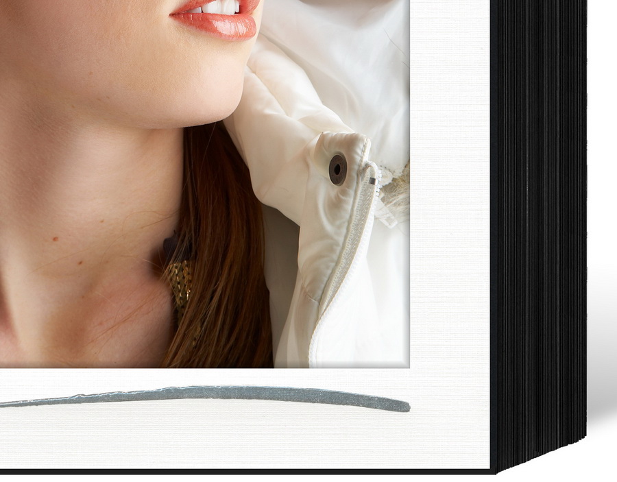 Endlosleporello für 13x18 cm - schwarz - weiße leinenstrukturierte Maske - Silberstrich - 50 Teile