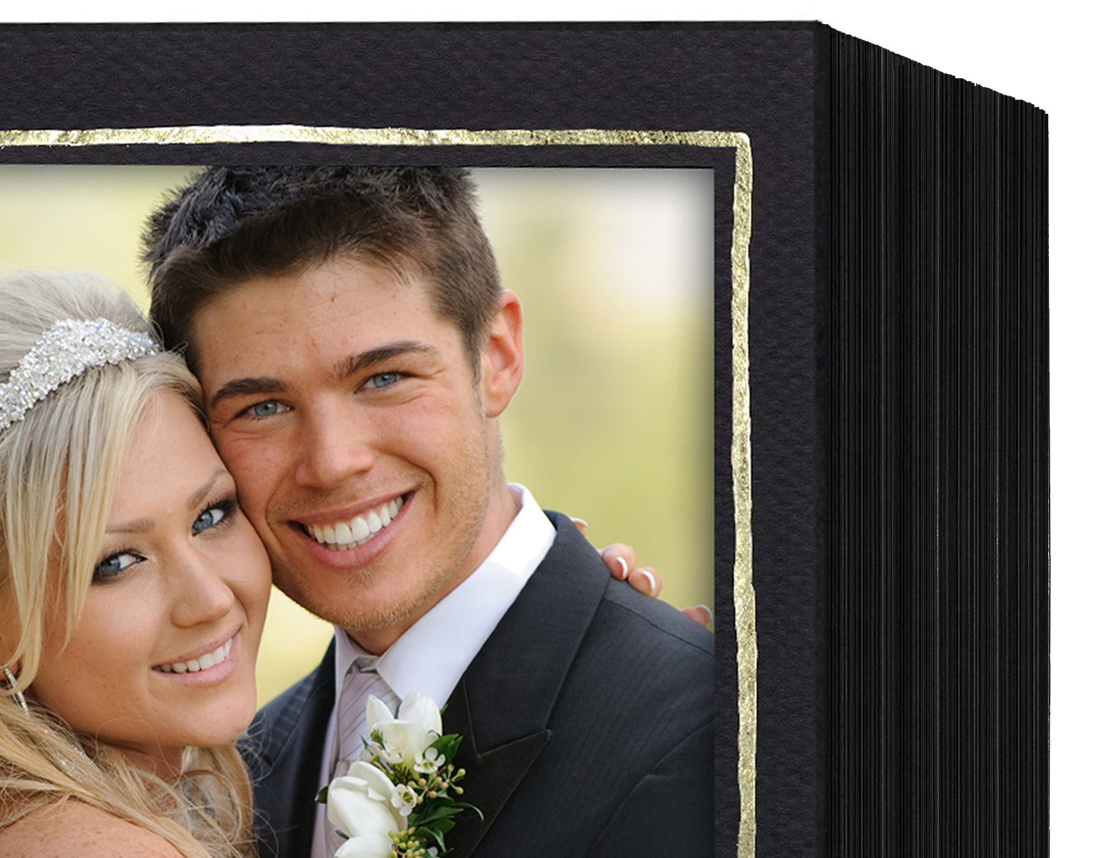 Endlosleporello für 13x18 cm - schwarz - schwarz filzgeprägte Maske - Goldrand - 50 Teile