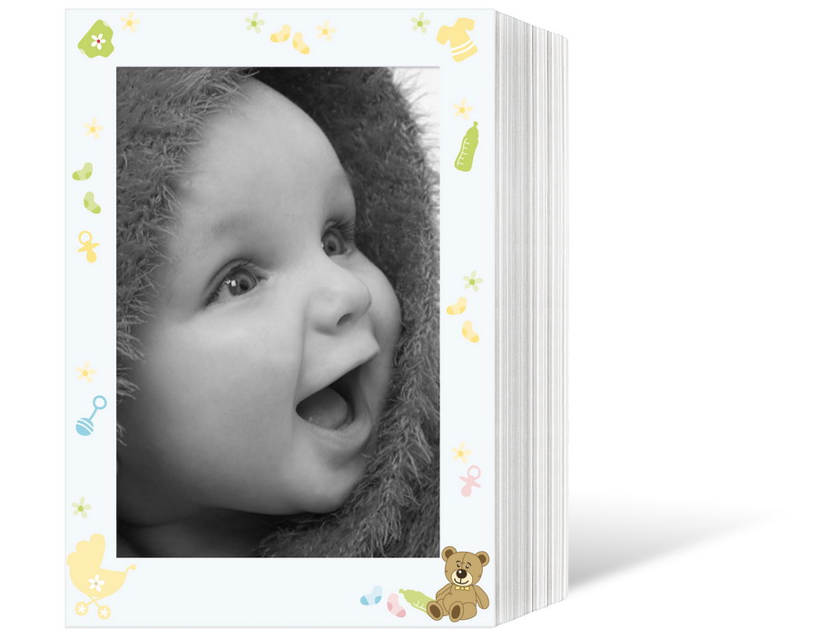 Endlosleporello für 13x18 cm - weiß - weiß mit 4-farbigem Druck Babysachen - 25 Teile