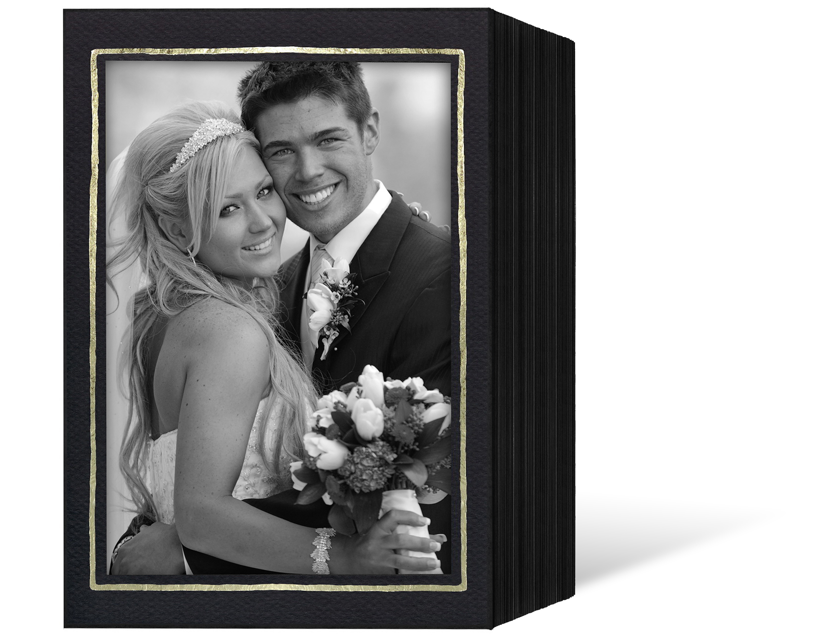 Endlosleporello für 13x18 cm - schwarz - schwarz filzgeprägte Maske - Goldrand - 50 Teile