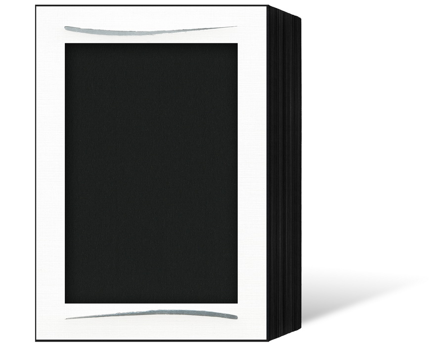 Endlosleporello für 13x18 cm - schwarz - weiße leinenstrukturierte Maske - Silberstrich - 25 Teile