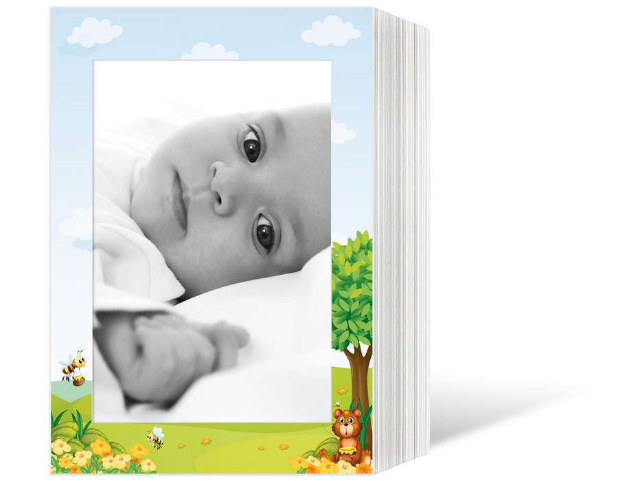 Endlosleporello für 13x18 cm - weiß - weiß mit 4-farbigem Druck Honigbär - 100 Teile