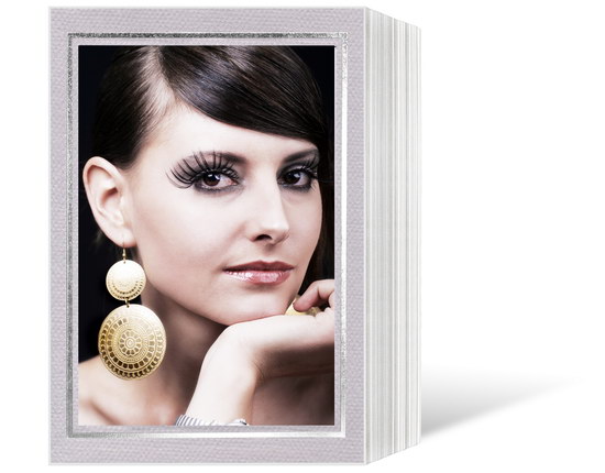 Endlosleporello für 13x18 cm - weiß - grau filzgeprägte Maske - Silberrand - 50 Teile