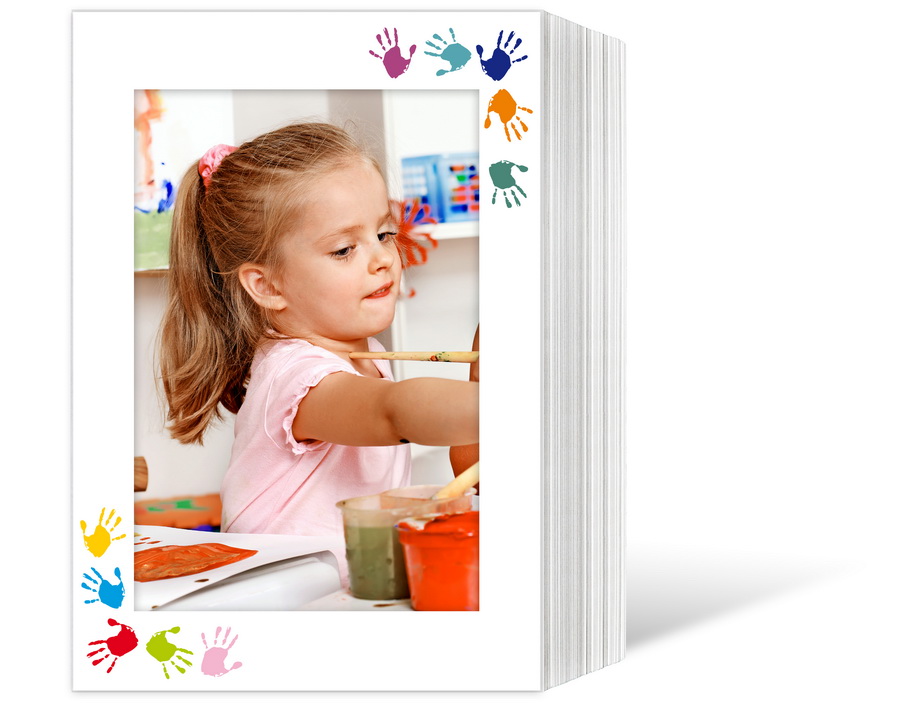 Endlosleporello für 13x18 cm - weiß - weiß mit 4-farbigem Druck Hände - 25 Teile