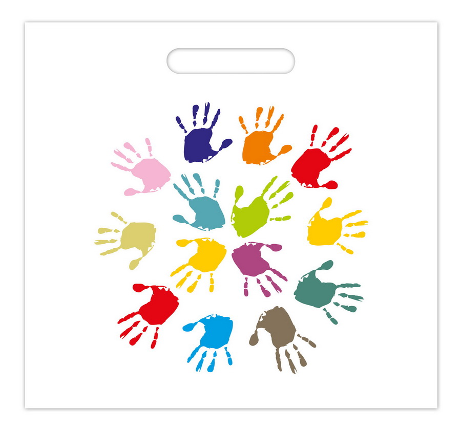 25 Stück Motivtaschen ohne Fenster Hände 30x24 cm