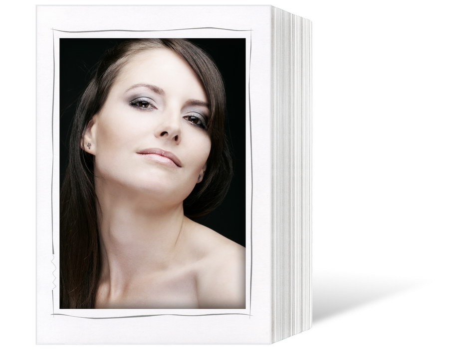 Endlosleporello  für 15x20 cm - weiß - weiße matte Maske - grauer Tuscherand - 25 Teile