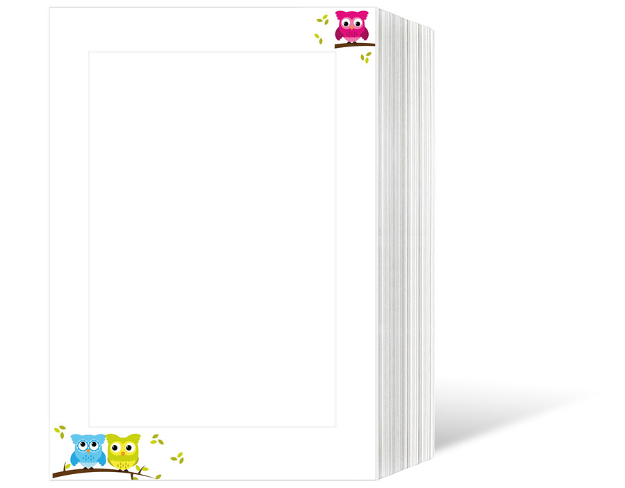 Endlosleporello für 13x18 cm - weiß - weiß mit 4-farbigem Druck Eulen - 25 Teile