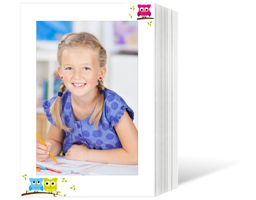 Endlosleporello für 13x18 cm - weiß - weiß mit 4-farbigem Druck Eulen - 25 Teile