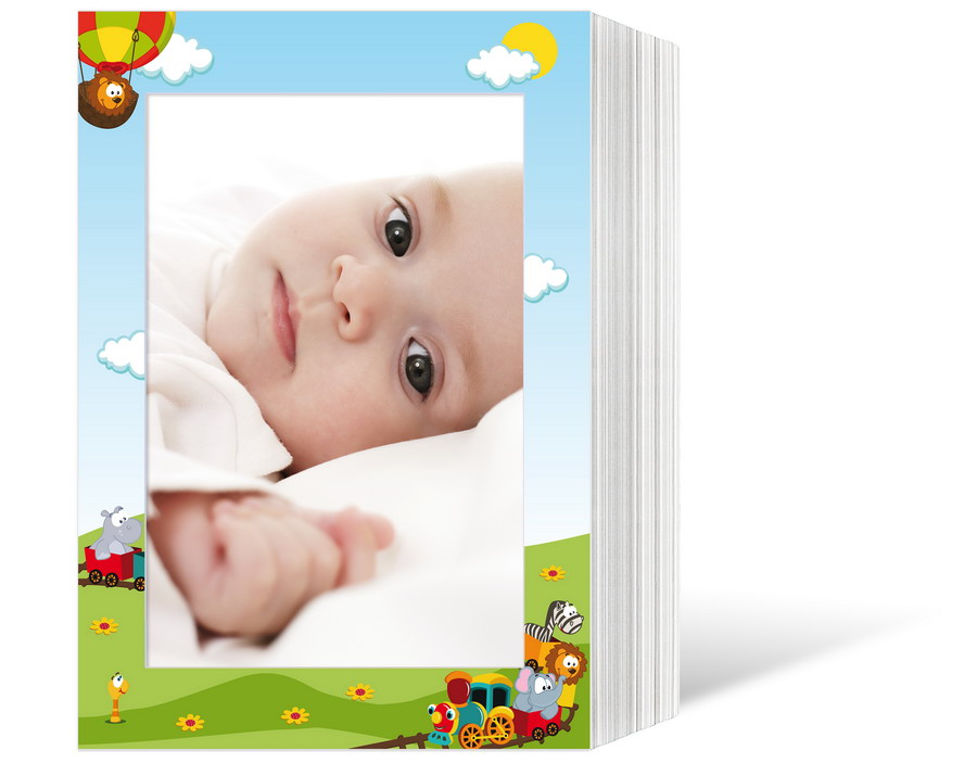 Endlosleporello für 13x18 cm - weiß - weiß mit 4-farbigem Druck Eisenbahn - 25 Teile