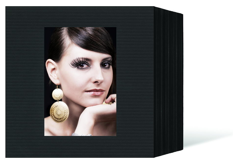 quadratisches Endlosleporello für 15x20 cm - schwarz - schwarz gerippte Maske - 50 Teile